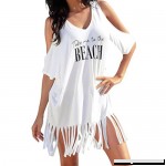 Inkach Women's Summer Dress Sexy Tassel Letters Printed Swimwear Bikini Cover Beach Mini Dresses L White L